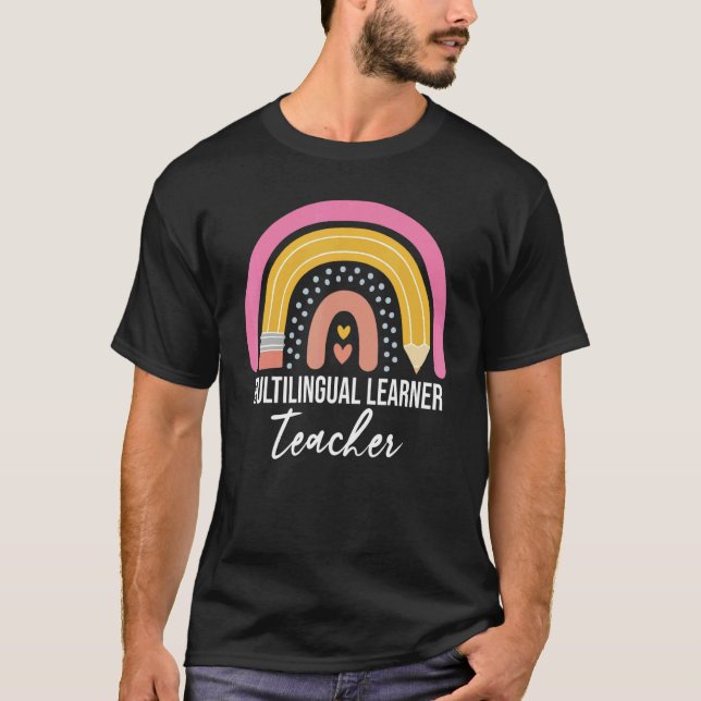 Multilingual Learner Teacher Leopard Rainbow  Teac T-Shirt (Front)