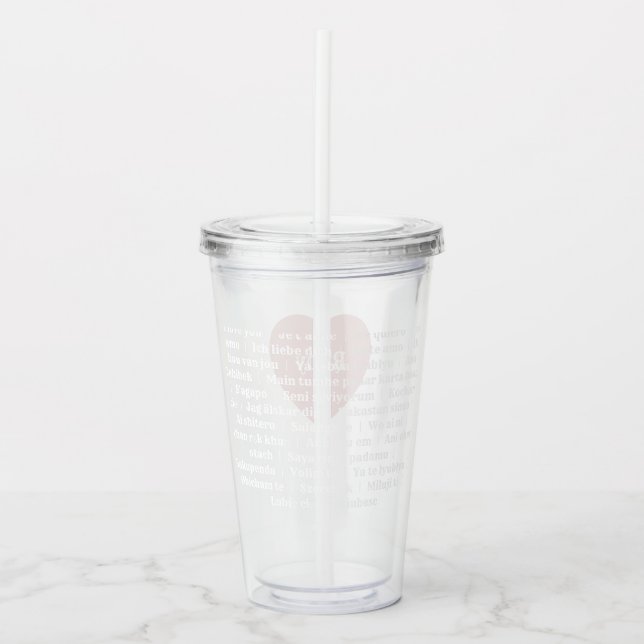 Multilingual Love Acrylic Tumbler Dusty Pink (Front)