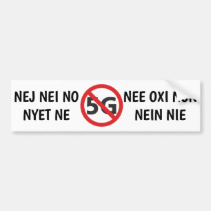 Multilingual No to 5G bumper sticker