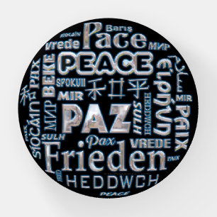 Multilingual peace glass dome paperweight