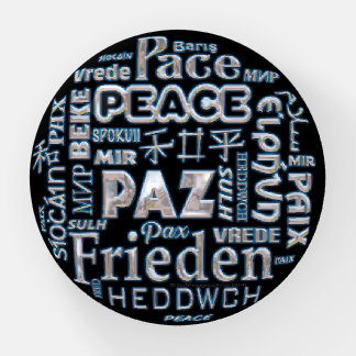 Multilingual peace glass dome paperweight