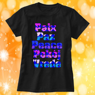 Multilingual Peace Typography with Pastel Hearts  T-Shirt