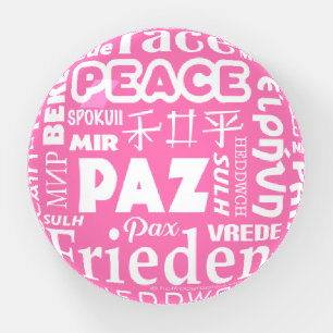 Multilingual pink PEACE glass dome paperweight