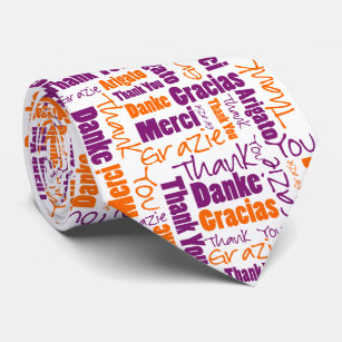 Multilingual Purple Orange Thank You Typography Neck Tie