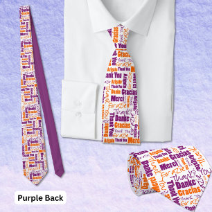 Multilingual Purple Orange Thank You Typography Neck Tie