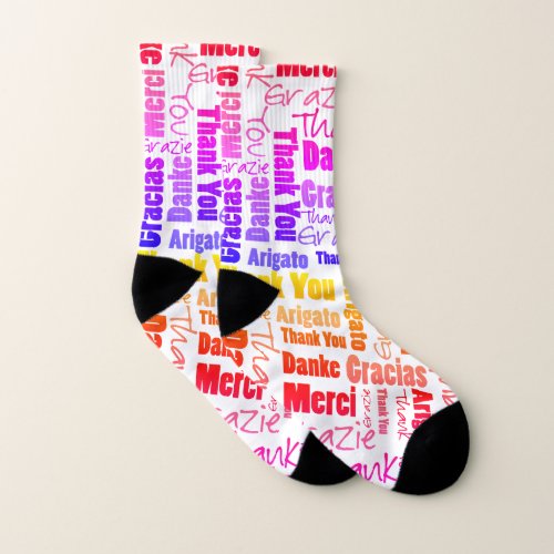 Multilingual Rainbow Thank You Typography  Socks