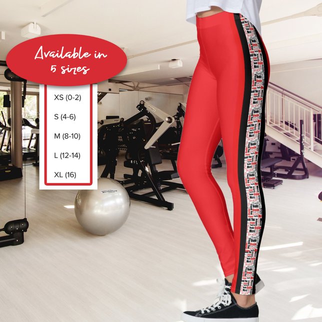 Multilingual Red and Black Vertical Stripe Leggings (This multilingual thank you word cloud typography design adds a twist to the red leggings)