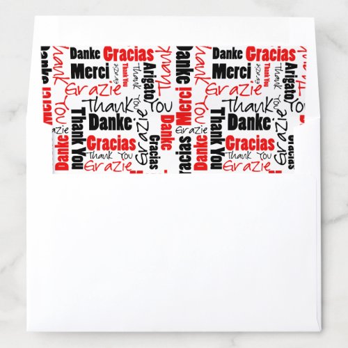 Multilingual Red Black Thank You Typography Envelope Liner