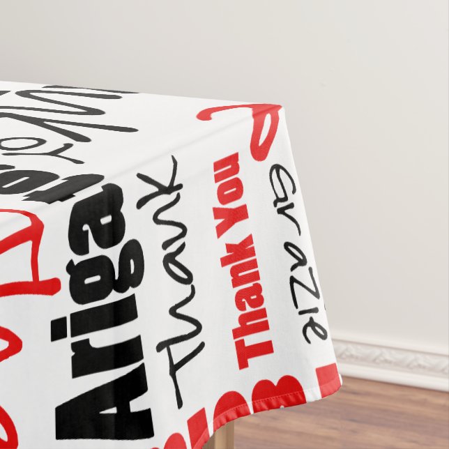 Multilingual Red Black Typography Thank You Tablecloth (In Situ)