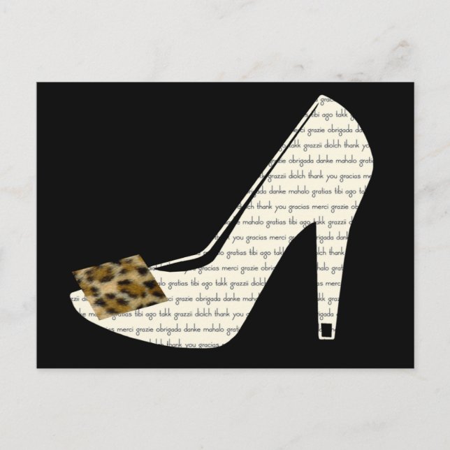 Multilingual Thank You Leopard Print Shoe Postcard (Front)