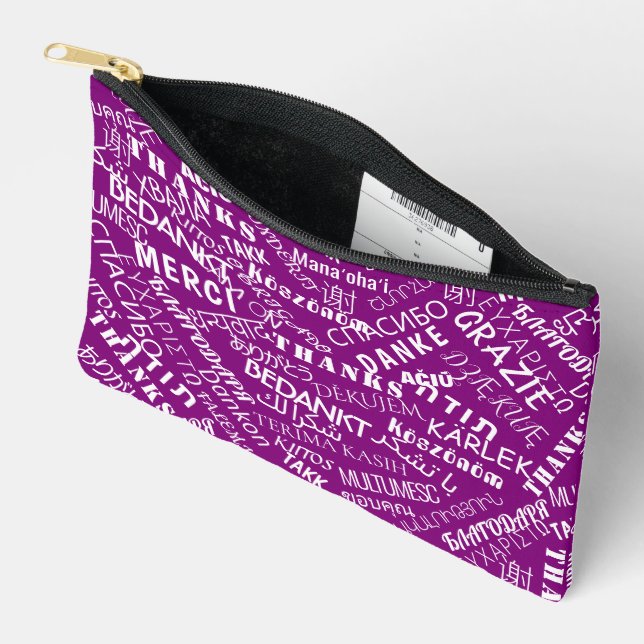 Multilingual Thank You Text Custom Color Accessory Pouch (Open)