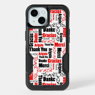 Multilingual Thank You Typography Black and Red iPhone 15 Case