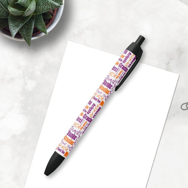 Multilingual Thank You Typography Collage Pen (This gratitude pen is a nice gift idea for volunteers, teacher or other people you want to thank. )