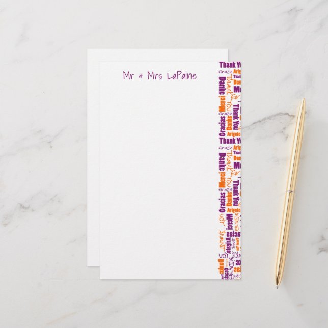 Multilingual Thank You Typography Collage Wedding  Stationery (Front/Back In Situ)