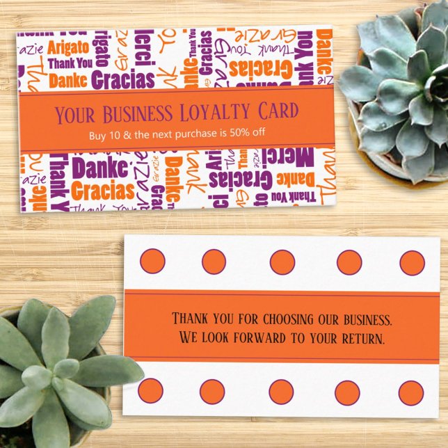 Multilingual Thank You Typography Loyalty Punch Business Card (Creator Uploaded)