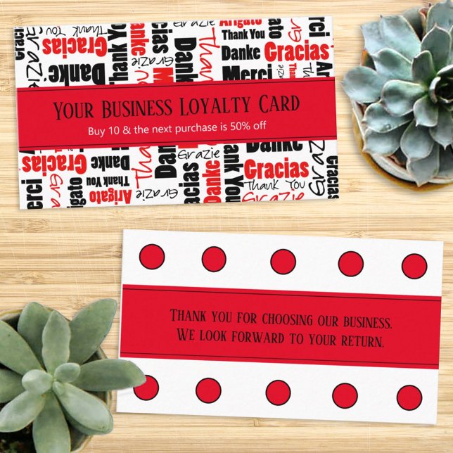 Multilingual Thank You Typography Loyalty Punch Business Card (Creator Uploaded)