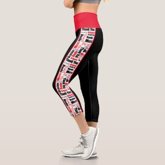 Multilingual Thank You Typography Vertical Stripes Capri Leggings
