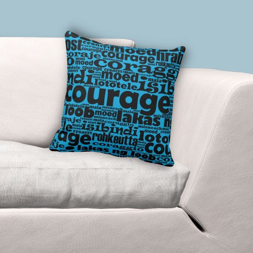 Multilingual Type Blue  Black Courage Pattern Throw Pillow