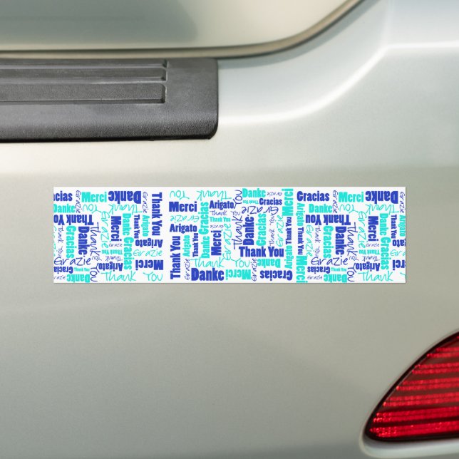 Multilingual Typography Thank You in Blues Bumper Sticker (On Car)