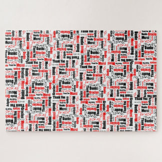 Multilingual Typography Thank You Red Black Jigsaw Puzzle