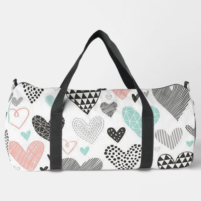 Multipattern Hearts Duffle Bag (Front)