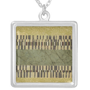 Multipatterned Panel Painting Silver Plated Necklace