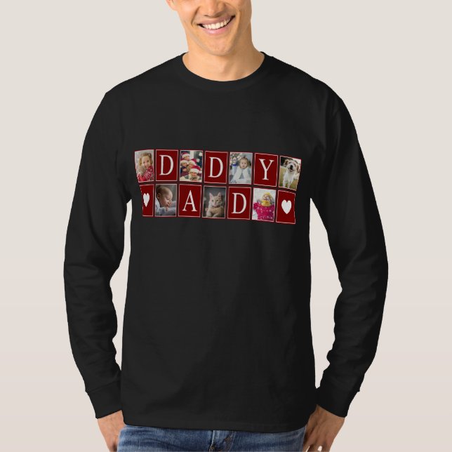 Multiphoto Pattern with Daddy Text T-Shirt (Front)