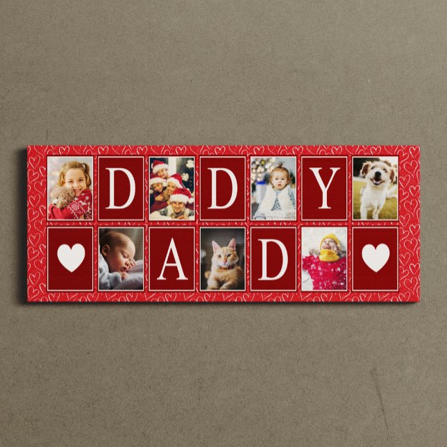 Multiphoto Red Heart Pattern Daddy Photo Canvas Print (Creator Uploaded)