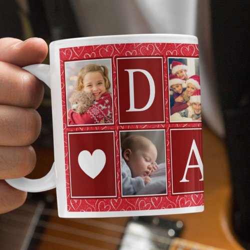 Multiphoto Red Heart Pattern Daddy Photo Coffee Mug