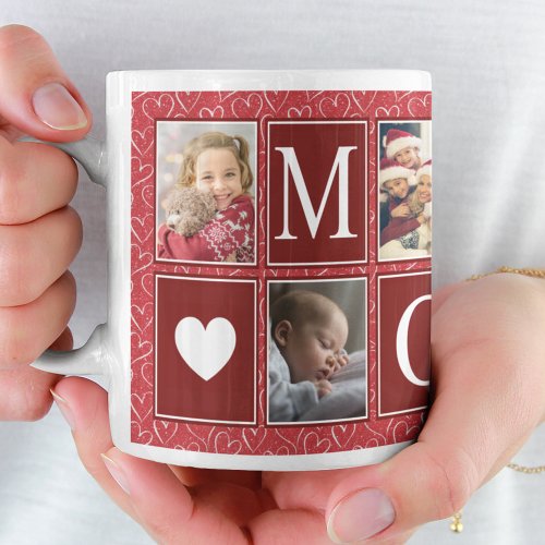 Multiphoto Red Heart Pattern Mommy Photo Coffee Mug
