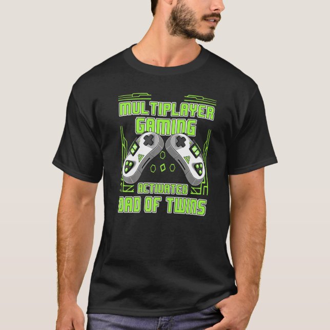 Multiplayer Gaming Dad Of Twins Video Gamer Father T-Shirt (Front)