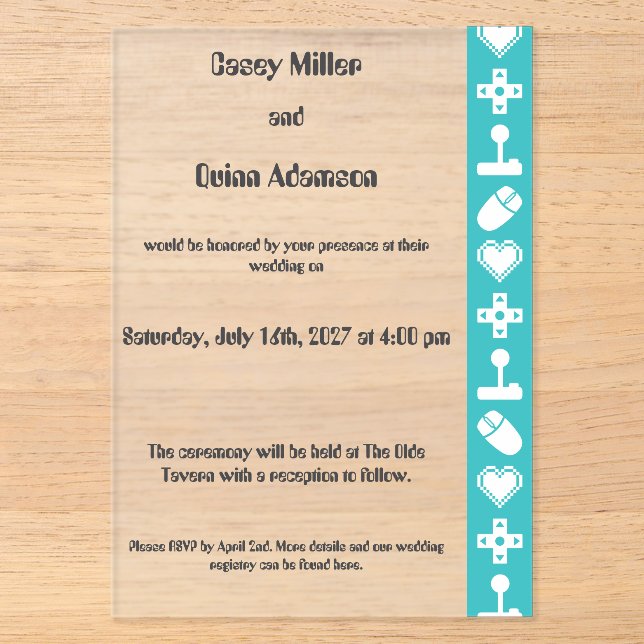 Multiplayer Mode in Turquoise Acrylic Wedding  Invitations (Front)