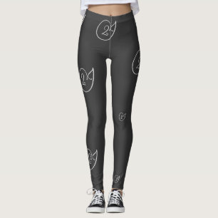 Multiple '2J' Logo Gray Lettering Black Background Leggings