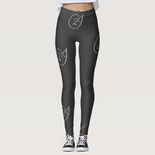 Multiple '2J' Logo Gray Lettering Black Background Leggings (Front)