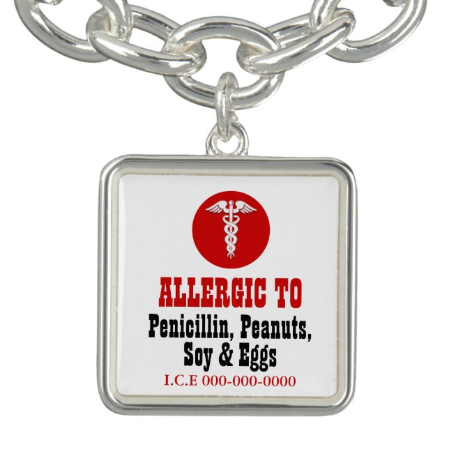 Multiple allergy medical warning caduceus charm bracelet (Design)