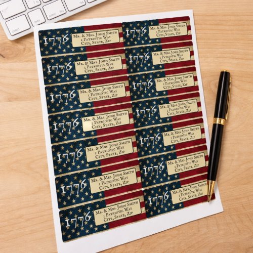 Multiple American Flag 1776 return address Labels