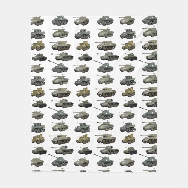 Multiple American WW2 Tanks and Armored Vehicles Fleece Blanket (Front)