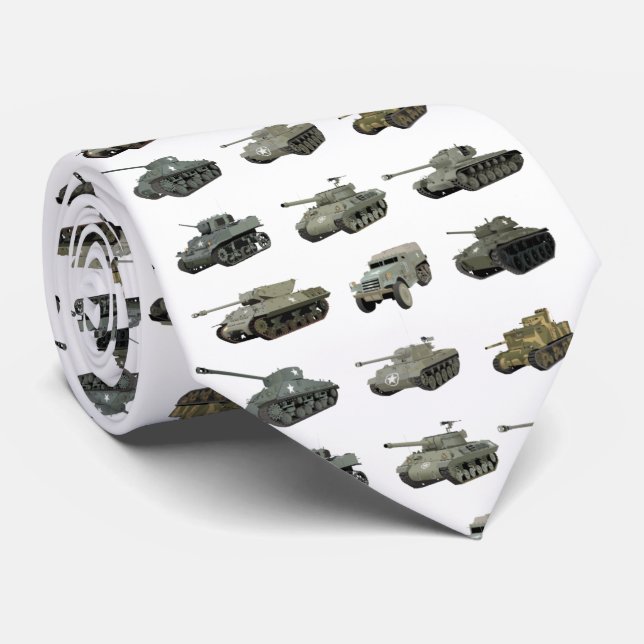 Multiple American WW2 Tanks and Armored Vehicles Neck Tie (Rolled)