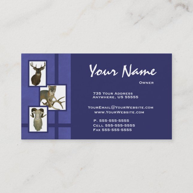 Multiple Animal Taxidermy Business Cards ~D2 Blue (Front)