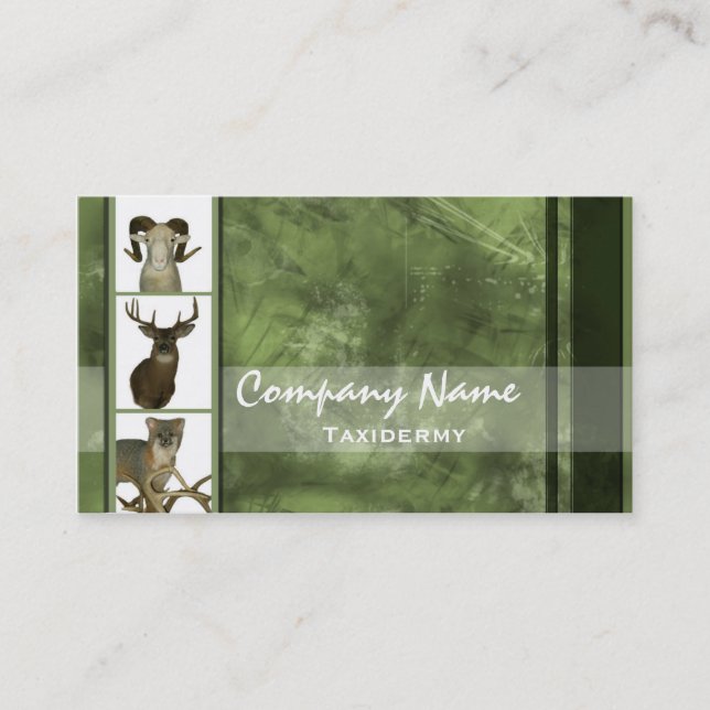 Multiple Animal Taxidermy Business Cards ~ Green (Front)