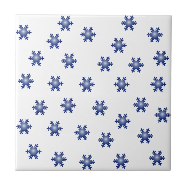 Multiple Blue Snowflake Starburst Greeting Ceramic Tile (Front)