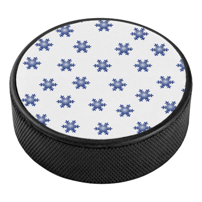 Multiple Blue Snowflake Starburst Hockey Puck (3/4)