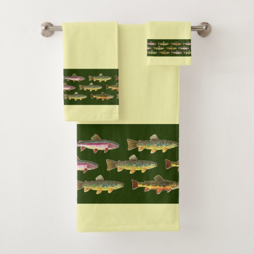 Multiple Brook Rainbow and Brown Trout Bath Towel Set