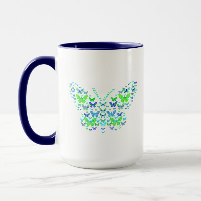 Multiple butterflies blue green Combo Mug, 15 oz Mug (Left)