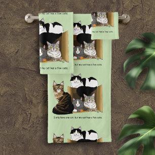 Multiple Cat Households Green Funny Bath Towel Set