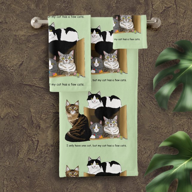 Multiple Cat Households Green Funny Bath Towel Set (Creator Uploaded)