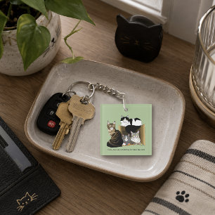 Multiple Cat Households Green Funny Business Logo Keychain
