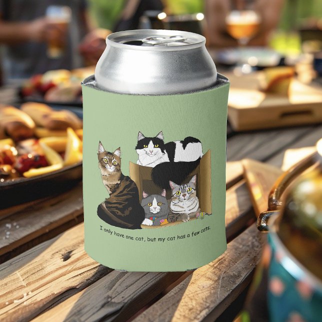 Multiple Cat Households Green Funny Can Cooler (Creator Uploaded)