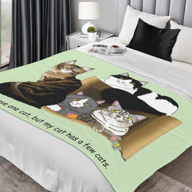 Multiple Cat Households Green Funny Fleece Blanket (Creator Uploaded)
