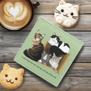 Multiple Cat Households Green Funny Glass Coaster